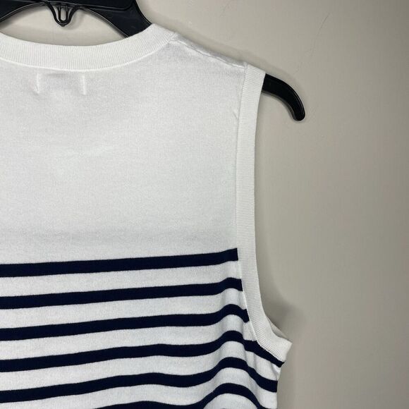 J.CREW Sweater Shell Women Large White Navy Stripe Top NEW Cotton CA085 - Picture 7 of 15